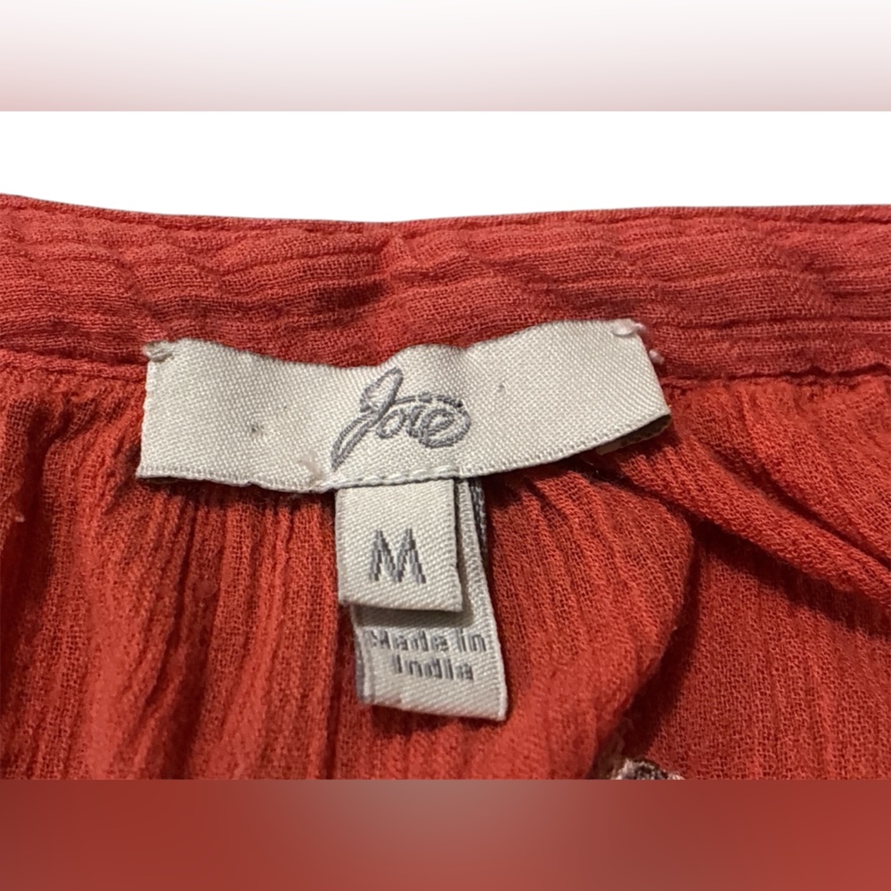 Joie Terracotta Embroidered 100% Cotton Long Sleeve Blouse. Size Medium. - Picture 8 of 13